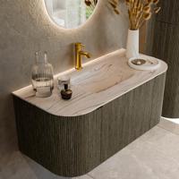 Badmeubel Mondiaz Kurve-Dlux | 100 cm | Meubelkleur Shadow | Wastafelkleur Nata | Solid surface | Wasbak midden spoelbak | 1 kraangat