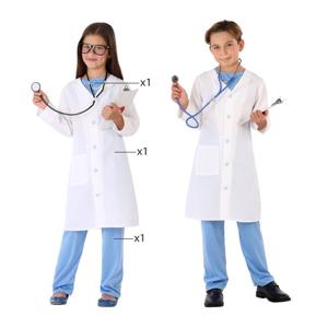 Dokter/arts verkleed kostuum - wit/blauw - voor kinderen - 3-delig