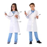 Dokter/arts verkleed kostuum - wit/blauw - voor kinderen - 3-delig