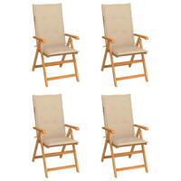 Tuinstoelen 4 st met beige kussens massief teakhout