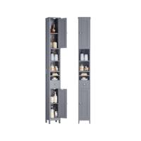 Hoge Smalle Badkamerkast met Lade en Open Vakken, duifgrijs