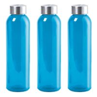 6x Stuks glazen waterfles/drinkfles blauw transparant met Rvs dop 550 ml - thumbnail