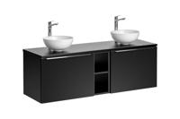 Comad Santa Fe Black badkamermeubel 140cm zwart mat met open kast en 2 mat witte waskommen