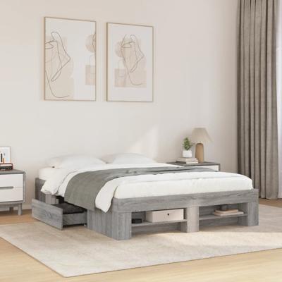 Bedframe bewerkt hout grijs sonoma eikenkleurig 135x190 cm