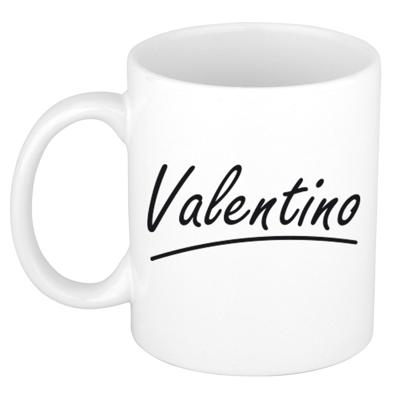 Valentino Naam koffiemok - beker - met sierlijke letters - wit - 300 ml - Cadeau - Heren Valentino Naam koffiemok - beker - met sierlijke letters - wit - 300 ml - Cadeau - Heren