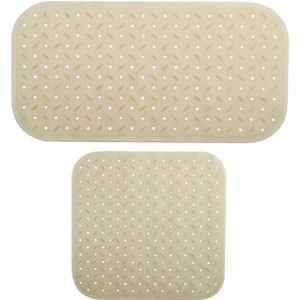 MSV Douche/bad anti-slip matten set badkamer - rubber - 2x stuks - beige - 2 formaten