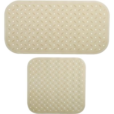 MSV Douche/bad anti-slip matten set badkamer - rubber - 2x stuks - beige - 2 formaten