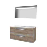 Basic-Line Economic 46 Badkamermeubelset - 120 x 46 cm - Met Grepen - 4 Lades - Acryl Wastafel - Zonder Kraangat - Spiegel met LED Verlichting - Scotch Oak