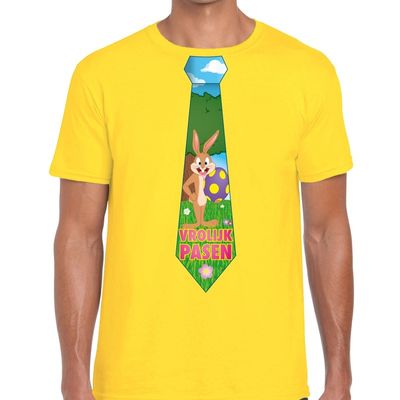 Paashaas stropdas vrolijk Pasen t-shirt geel voor heren