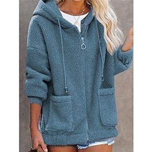 Dames Teddy jas Straat Vakantie Uitgaan Herfst Winter Normaal jas Normale pasvorm Houd Warm Ademend Stijlvol Casual / Dagelijks Casual Jacks Lange mouw Effen Met zakken Zwart blauw Leger Groen Lightinthebox