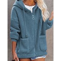 Dames Teddy jas Straat Vakantie Uitgaan Herfst Winter Normaal jas Normale pasvorm Houd Warm Ademend Stijlvol Casual / Dagelijks Casual Jacks Lange mouw Effen Met zakken Zwart blauw Leger Groen Lightinthebox - thumbnail