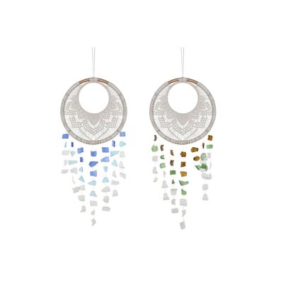 Ophangdecoratie Home ESPRIT Blauw Wit Bruin Boho Macramé (2 Stuks) (12 Stuks)