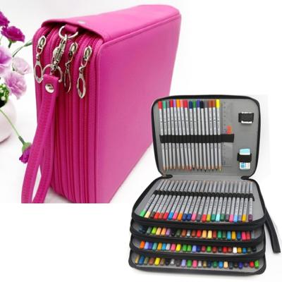 PU lederen school potlood zaak 184 gaten grote capaciteit gekleurd potlood zak vak multi-functionele Pencilcase Art Supplies Gift (Rose Red)