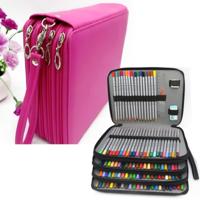 PU lederen school potlood zaak 184 gaten grote capaciteit gekleurd potlood zak vak multi-functionele Pencilcase Art Supplies Gift (Rose Red)