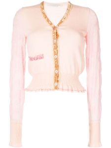 Stella McCartney cardigan en laine à bords en velours - Rose