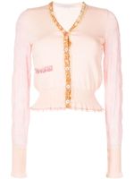 Stella McCartney cardigan en laine à bords en velours - Rose - thumbnail