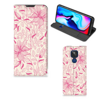 Motorola Moto G9 Play Smart Cover Pink Flowers - thumbnail