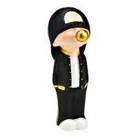 Beeldje jongen met kauwgombel van poly zwart/wit/goud (B/H/D) 9x26x13 cm