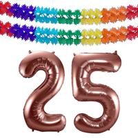Folat Verjaardag Leeftijd folieballon - 25 jaar - ros? goud - 86 cm - incl 2x slingers