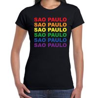 Regenboog Sao Paulo gay pride zwart t-shirt voor dames