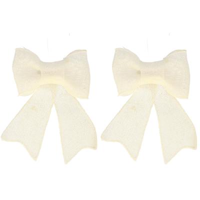 Home & Styling Kerst strikjes - 2x - creme wit - glitter - 18 cm