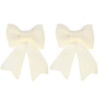 Home & Styling Kerst strikjes - 2x - creme wit - glitter - 18 cm