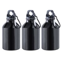 3x Stuks aluminium waterfles/drinkfles zwart met schroefdop en karabijnhaak 330 ml - thumbnail