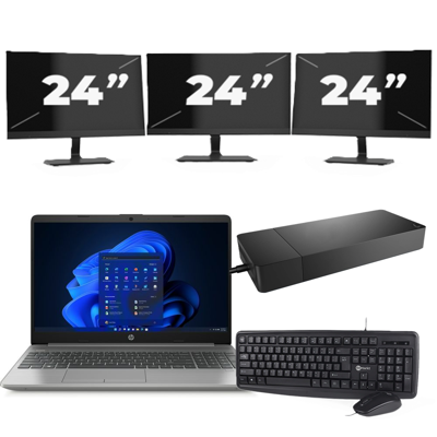 HP 250 G8 - Intel Core i3-11e Generatie - 15 inch - 16GB RAM - 256GB SSD - Windows 11 Home + 3x 24 inch Monitor HP 250 G8 - Intel Core i3-11e Generatie - 15 inch - 16GB RAM - 256GB SSD - Windows 11 Home + 3x 24 inch Monitor