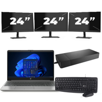 HP 250 G8 - Intel Core i3-11e Generatie - 15 inch - 16GB RAM - 256GB SSD - Windows 11 Home + 3x 24 inch Monitor