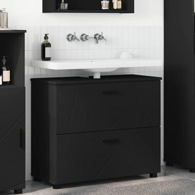 Badkamer Kast met lade Zwart 76,5 x 35 x 64 cm Bewerkt hout