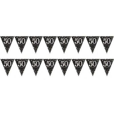 50 jaar vlaggenlijn verjaardag - 2x - zwart - 4 meter - leeftijd feestartikelen versiering - plastic