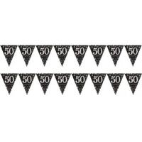 50 jaar vlaggenlijn verjaardag - 2x - zwart - 4 meter - leeftijd feestartikelen versiering - plastic