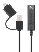 Manhattan USB-kabel Jackplug-bus 3,5 mm, USB-A stekker, USB-C stekker 1 m Zwart Met volumeregeling 153560 - thumbnail