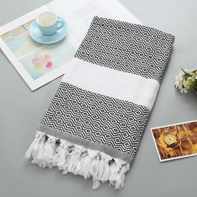 Gestreepte katoenen badhanddoek met kwastjes dunne reizen camping Bad sauna strand Gym zwembad deken absorberend Easy Care (zwart)