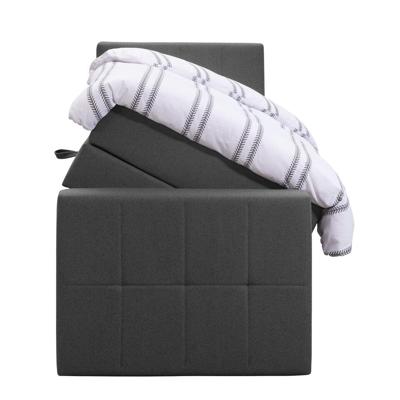 Leen Bakker - Boxspring Met Opbergruimte En Voetbord Liv Geblokt - Antraciet - 90x200cm - Stof - Grijs
