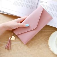 Lange portefeuille vrouwen portemonnees kwast mode Coin Purse kaarthouder portefeuilles vrouwelijke koppeling PU lederen portemonnee (roze)