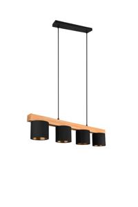 Trio HanglampCameron 4-lichts zwart met houtbruin - R30654002