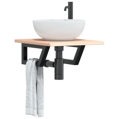 Badkamer wandschap staal en massief eikenhout