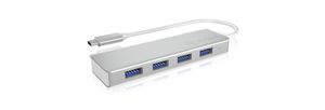ICY BOX IB-HUB1425-C3, 4 Port USB 3.0 Type-C® Hub, 1x Type-C zu 4x Type-A USB-C (USB 3.2 Gen 2) multiport hub 4 poorten Zilver