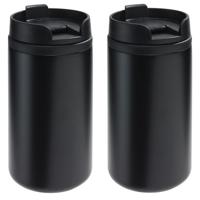 Thermosbeker/warmhoudbeker Koffie To Go - 2x - metallic zwart - 290 ml - dubbelwandig - met schroefd