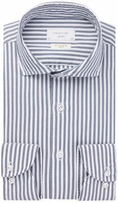 Profuomo Heren Overhemd Navy Wit Gestreept Soft Constructed Slim Fit