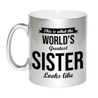Worlds Greatest Sister cadeau mok / beker zilverglanzend 330 ml - feest mokken - thumbnail