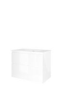 Proline Porselein Elegant badmeubelset met wastafelonderkast asymmetrisch met 2 laden en glans witte wastafel zonder kraangat 80 x 46 x 60 cm, glans