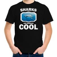T-shirt sharks are serious cool zwart kinderen - haaien/ haai shirt XL (158-164)  - - thumbnail