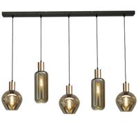 Masterlight Hanglamp zwart met goudBounty 5-lichts curiosa glas - 2471-05-02-130-5-35