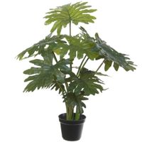 Groene gatenplant Philodendron Selloum kunstplant in zwarte kunststof pot 55 cm   -