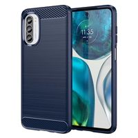 Motorola Moto G52/G82 Geborsteld TPU Hoesje - Koolstofvezel - Blauw - thumbnail