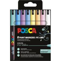 Uni POSCA paintmarker PC-1MR, 0,7 mm, etui van 8 stuks in geassorteerde zachte kleuren