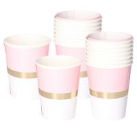 Feestbekers met hoesjes - geboorte - 16x - baby shower - roze - papier - 250ml