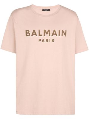 Balmain t-shirt en coton à logo floqué - Tons neutres